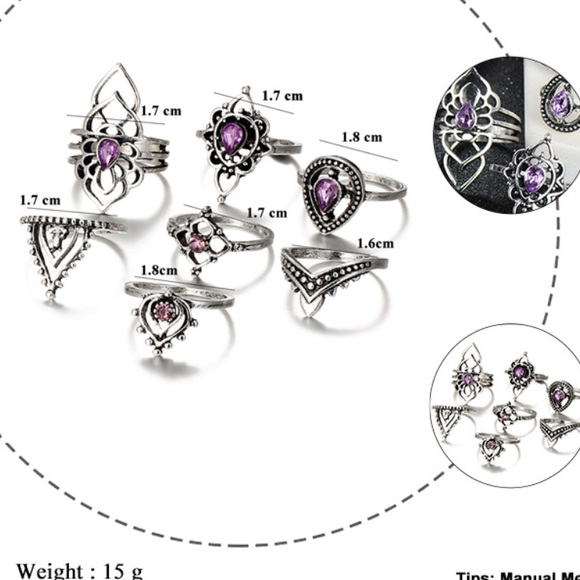 Boho Purple Stone Ring Set - Picture 2 of 5